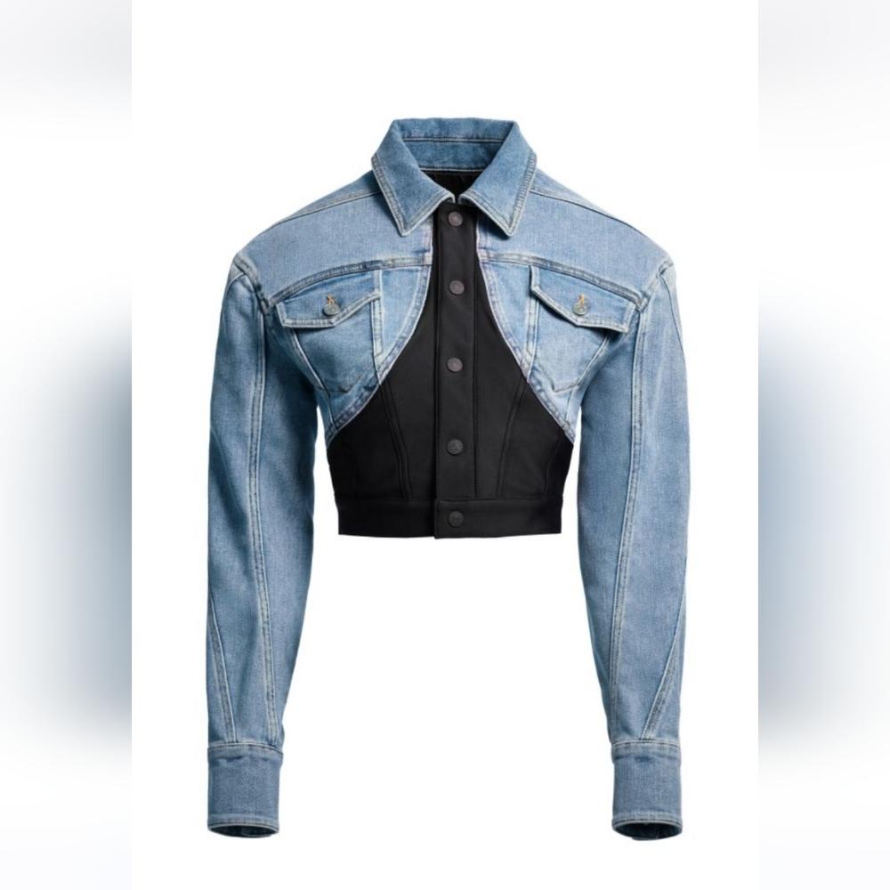 Mugler Defined-waist Denim Crop Jacket, Mugler x HM H&M Sz XS & SM NWT